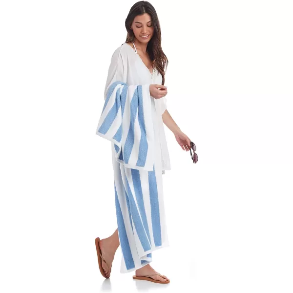 Amazon Basics Cabana Stripe Beach Towel 2Pack Navy Blue 5984 L x 2992 WSky Blue Pack of 2