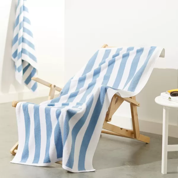 Amazon Basics Cabana Stripe Beach Towel 2Pack Navy Blue 5984 L x 2992 WSky Blue Pack of 2