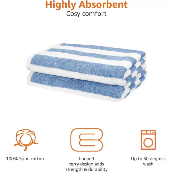 Amazon Basics Cabana Stripe Beach Towel 2Pack Navy Blue 5984 L x 2992 WSky Blue Pack of 2