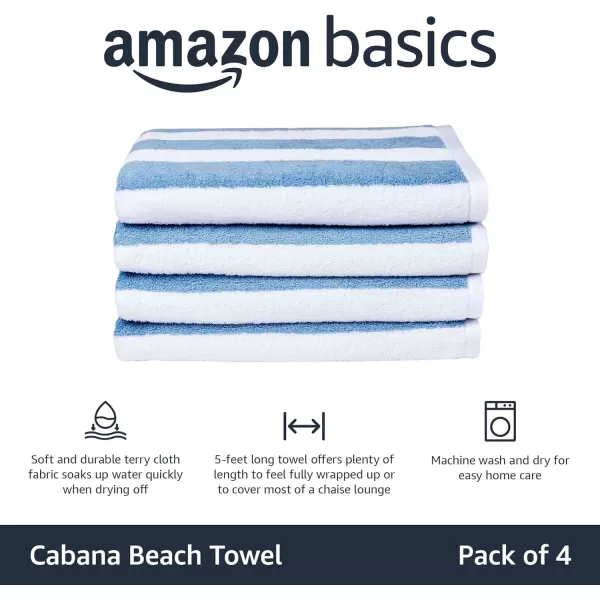 Amazon Basics Cabana Stripe Beach Towel 2Pack Navy Blue 5984 L x 2992 WSky Blue Pack of 4
