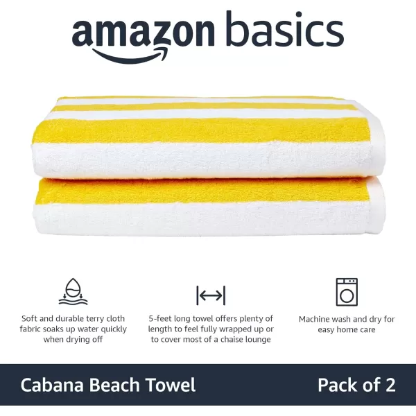 Amazon Basics Cabana Stripe Beach Towel Pack of 2 Yellow 60 x 30Yellow Pack of 2