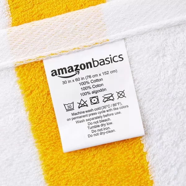Amazon Basics Cabana Stripe Beach Towel Pack of 2 Yellow 60 x 30Yellow Pack of 2