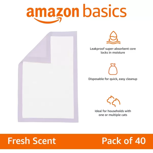 Amazon Basics Cat Pad Refills for Litter Box Unscented Pack of 40 PurpleFresh 40 Count Pack of 1