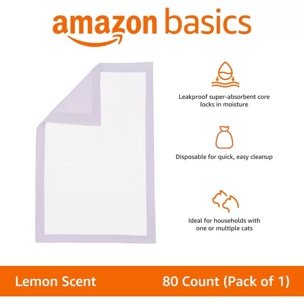 Amazon Basics Cat Pad Refills for Litter Box Unscented Pack of 40 PurpleLemon 80 Count Pack of 1