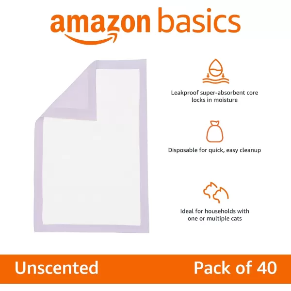 Amazon Basics Cat Pad Refills for Litter Box Unscented Pack of 40 PurpleUnscented 40 Count Pack of 1