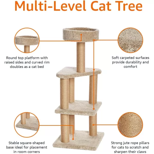 Amazon Basics Cat Tree Indoor Climbing Activity Tower with Scratching Posts Large 177 x 459 BeigeLarge