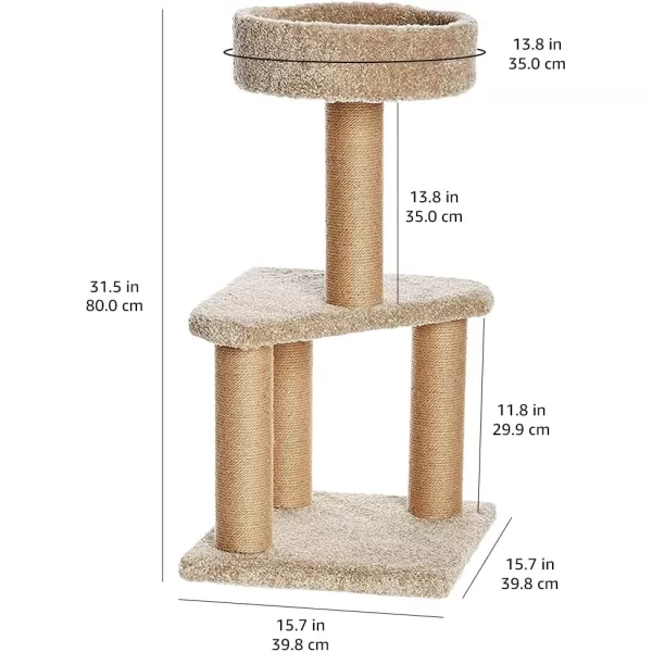 Amazon Basics Cat Tree Indoor Climbing Activity Tower with Scratching Posts Large 177 x 459 BeigeMedium