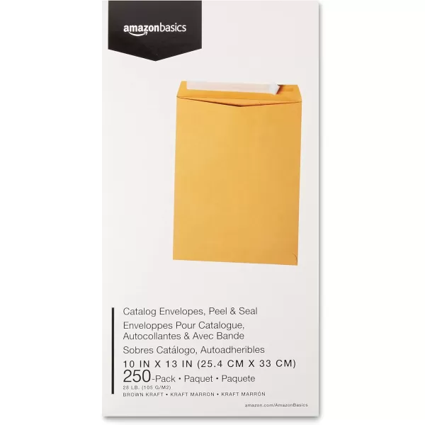 Amazon Basics Catalog Mailing Envelopes Peel amp Seal 10x13 Inch Brown Kraft 250Pack250Pack 10 x 13 Envelopes