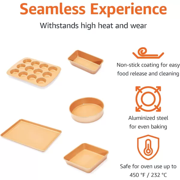 Amazon Basics Ceramic Nonstick Baking Sheets and Pans Bakeware Set 5Piece Set Copper Color5Piece Set