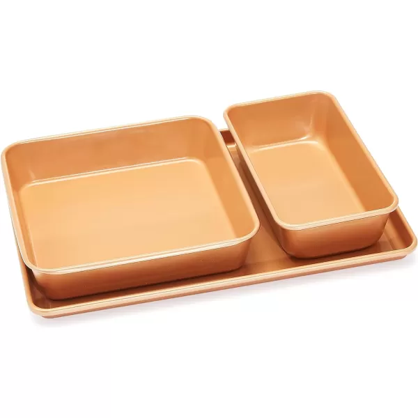 Amazon Basics Ceramic Nonstick Baking Sheets and Pans Bakeware Set 5Piece Set Copper Color5Piece Set