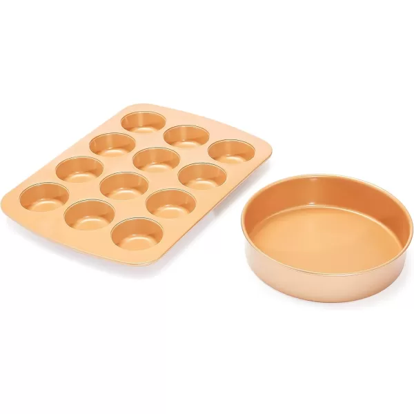Amazon Basics Ceramic Nonstick Baking Sheets and Pans Bakeware Set 5Piece Set Copper Color5Piece Set