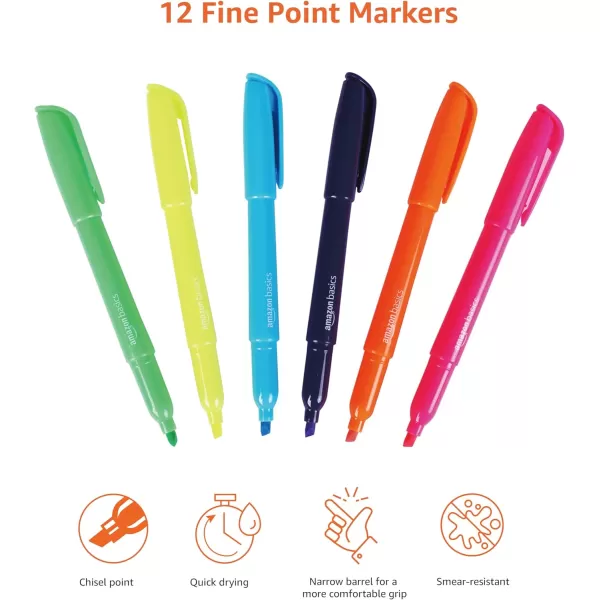 Amazon Basics Chisel Tip Fluorescent Ink Highlighters Assorted Colors  Pack of 1212 Pack