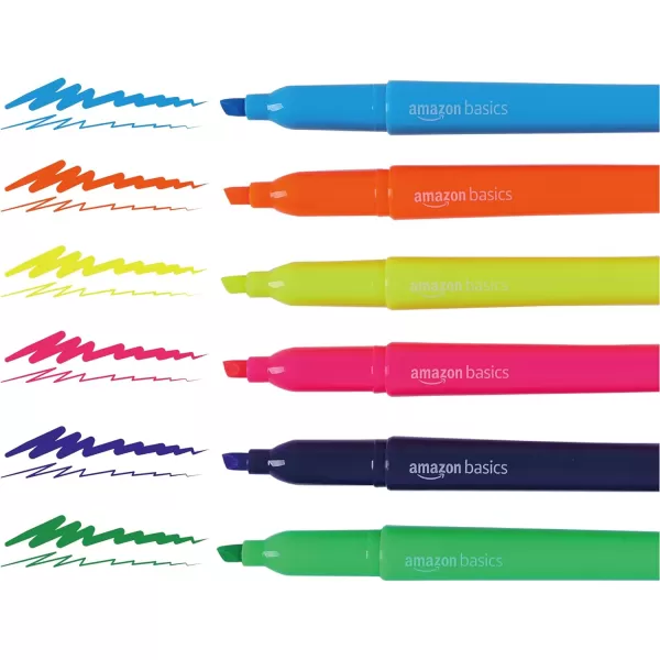 Amazon Basics Chisel Tip Fluorescent Ink Highlighters Assorted Colors  Pack of 1224 Pack