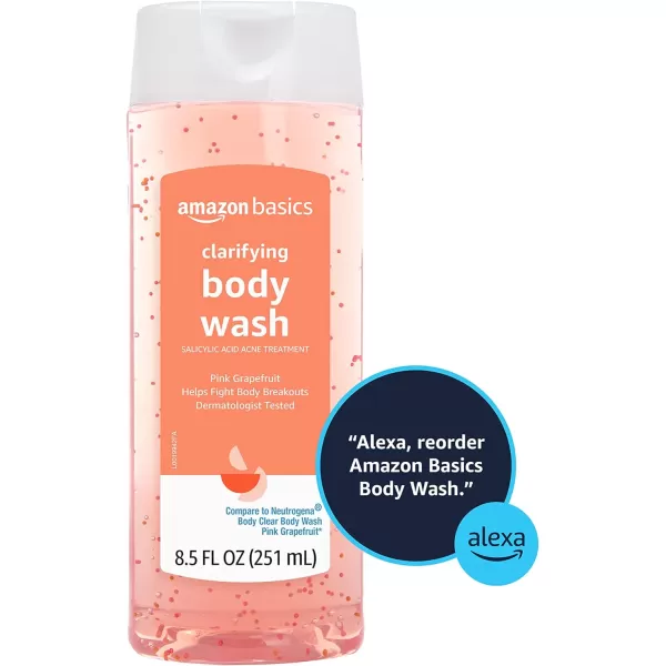 Amazon Basics Clarifying Pink Grapefruit Body Wash 2 Salicylic Acid Acne Treatment Dermatologist Tested 85 Fluid Ounces Pack of 1850 Fl Oz Pack of 1