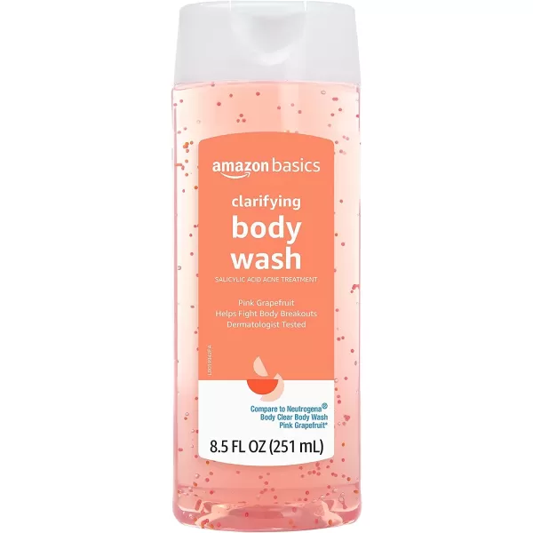 Amazon Basics Clarifying Pink Grapefruit Body Wash 2 Salicylic Acid Acne Treatment Dermatologist Tested 85 Fluid Ounces Pack of 1850 Fl Oz Pack of 4