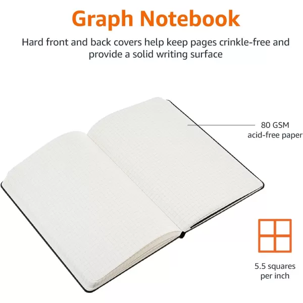 Amazon Basics Classic Grid Notebook Graph Ruled 240 Pages Black Hardcover 5 x 825InchGrid