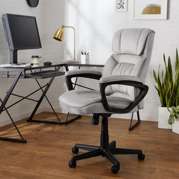 Amazon Basics Classic Office Desk Computer Chair  Adjustable Swiveling UltraSoft Microfiber Lumbar Support 28D x 25W x 435H BlackLight Gray