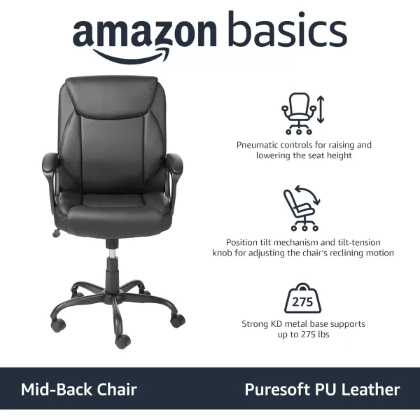 Amazon Basics Classic Puresoft PU Padded MidBack Office Computer Desk Chair with Armrest 26D x 2375W x 42H BlackBlack