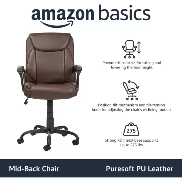 Amazon Basics Classic Puresoft PU Padded MidBack Office Computer Desk Chair with Armrest 26D x 2375W x 42H BlackBrown