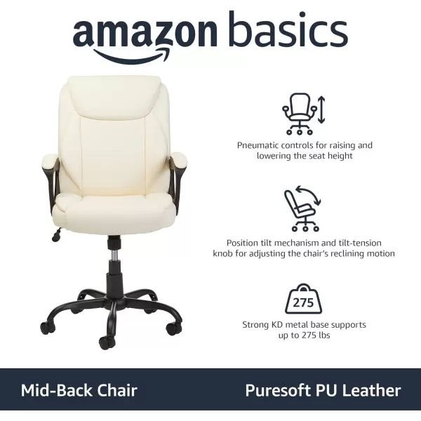 Amazon Basics Classic Puresoft PU Padded MidBack Office Computer Desk Chair with Armrest 26D x 2375W x 42H BlackCream