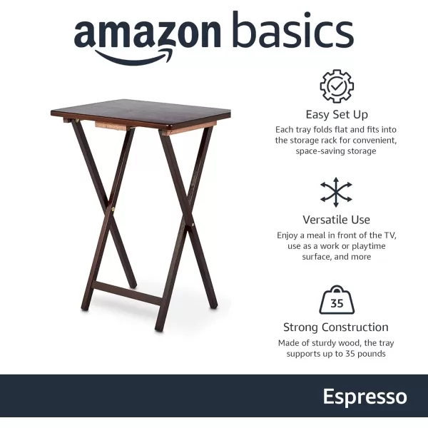 Amazon Basics Classic TV Dinner Rectangular Folding Tray Table with Storage Rack  4Pack Espresso 328D x 2138W x 591HEspresso