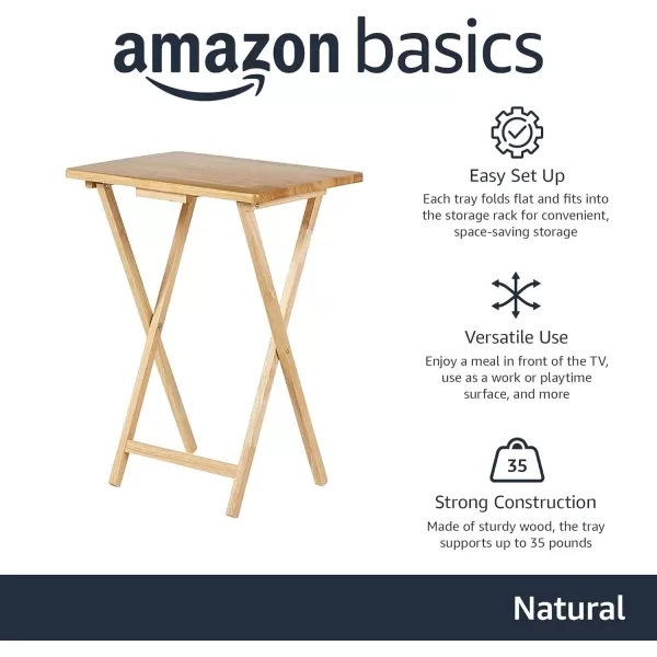 Amazon Basics Classic TV Dinner Rectangular Folding Tray Table with Storage Rack  4Pack Espresso 328D x 2138W x 591HNatural