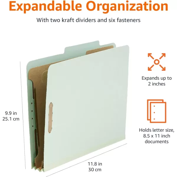 Amazon Basics Classification Folder 100 Recycled 1 Divider 2 Embedded Letter Light Blue 10 Count per Box2 Divider Green