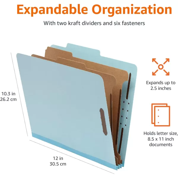 Amazon Basics Classification Folder 100 Recycled 1 Divider 2 Embedded Letter Light Blue 10 Count per Box2 Divider Light Blue