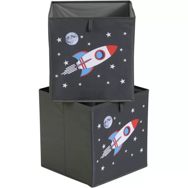 Amazon Basics Collapsible Fabric Storage Cube Organizer Bins  Pack of 6 White 13x15x1313x15x13 Space Rockets