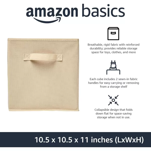 Amazon Basics Collapsible Fabric Storage Cubes Organizer with Handles 105x105x11 Beige  Pack of 6Beige 105x105x11