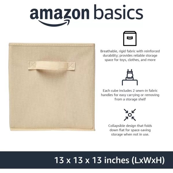 Amazon Basics Collapsible Fabric Storage Cubes Organizer with Handles 105x105x11 Beige  Pack of 6Beige 13x13x13
