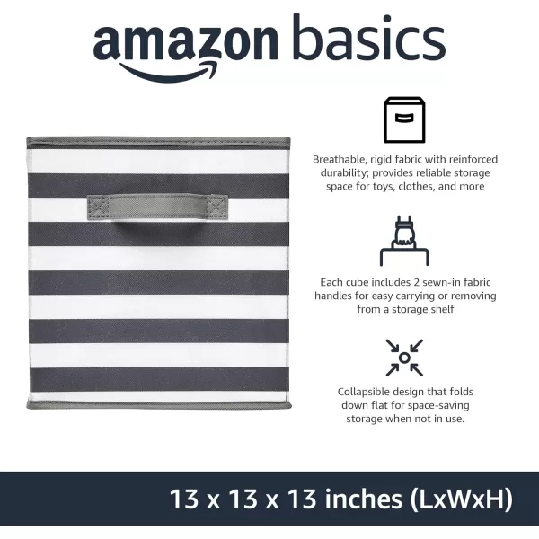 Amazon Basics Collapsible Fabric Storage Cubes Organizer with Handles 105x105x11 Beige  Pack of 6White Light Grey Stripe 13x13x13