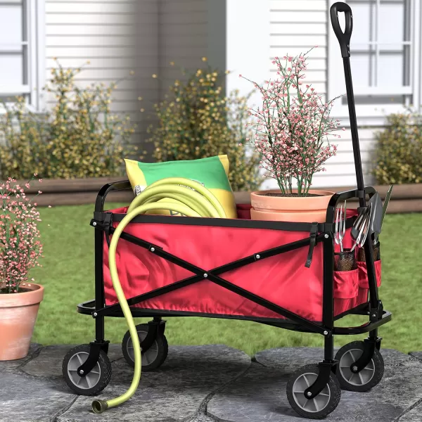 Amazon Basics Collapsible Folding Outdoor Utility Wagon with Cover Bag BlackRed