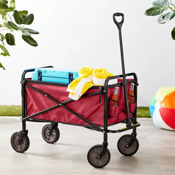 Amazon Basics Collapsible Folding Outdoor Utility Wagon with Cover Bag BlackRed