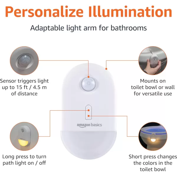 Amazon Basics Color Changing LED Toilet Bowl Motion Sensor Light Battery Operated 2 Pack WhiteWhite Night Light