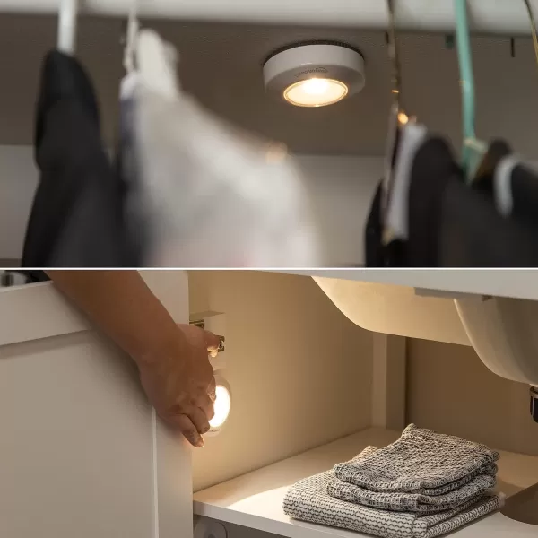 Amazon Basics Color Changing LED Toilet Bowl Motion Sensor Light Battery Operated 2 Pack WhiteWhite Puck Light