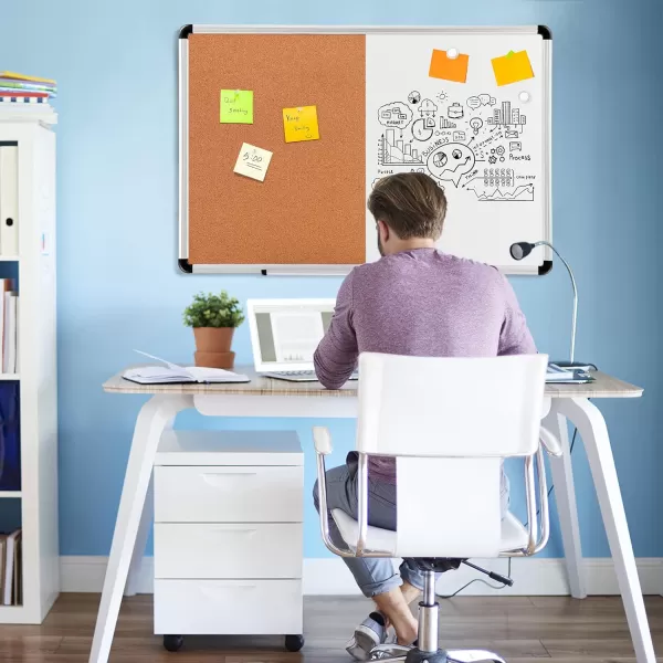 Amazon Basics Combo Magnetic Whiteboard Dry Erase BoardCork Board WhiteYellow 36 x 24WhiteYellow 24 x 36 1 pack