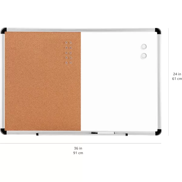 Amazon Basics Combo Magnetic Whiteboard Dry Erase BoardCork Board WhiteYellow 36 x 24WhiteYellow 24 x 36 1 pack