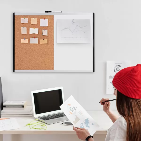 Amazon Basics Combo Magnetic Whiteboard Dry Erase BoardCork Board WhiteYellow 36 x 24Whiteyellow 17 x 23 1 pack