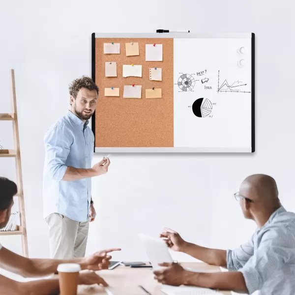 Amazon Basics Combo Magnetic Whiteboard Dry Erase BoardCork Board WhiteYellow 36 x 24Whiteyellow 17 x 23 1 pack