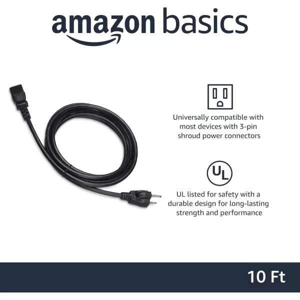 Amazon Basics Computer Monitor TV Replacement Power Cord 10 Black10 10Pack Power Cord