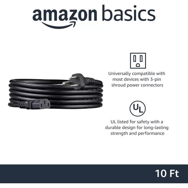 Amazon Basics Computer Monitor TV Replacement Power Cord 10 Black10 1Pack Power Cord