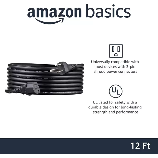 Amazon Basics Computer Monitor TV Replacement Power Cord 10 Black12 10Pack Power Cord