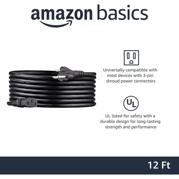 Amazon Basics Computer Monitor TV Replacement Power Cord 10 Black12 1Pack Power Cord