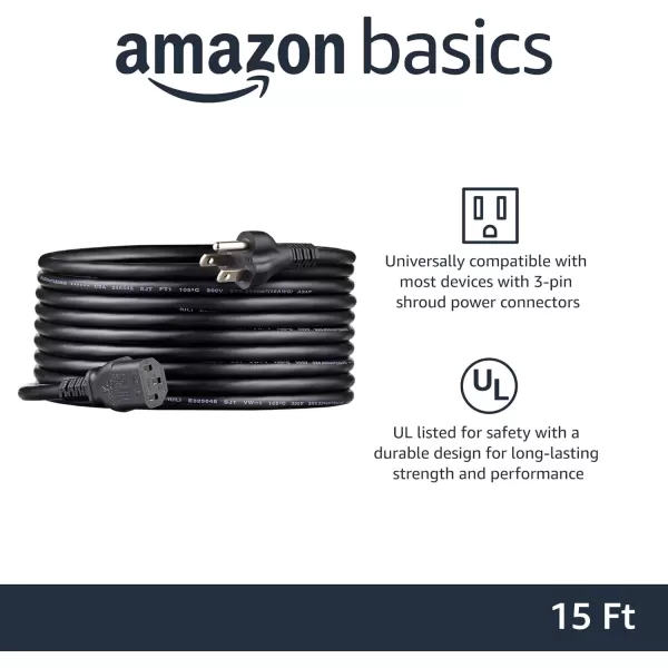 Amazon Basics Computer Monitor TV Replacement Power Cord 10 Black15 1Pack Power Cord