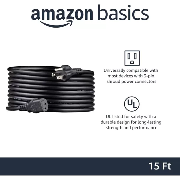 Amazon Basics Computer Monitor TV Replacement Power Cord 10 Black15 5Pack Power Cord