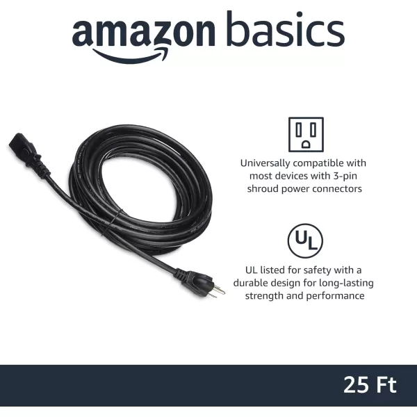 Amazon Basics Computer Monitor TV Replacement Power Cord 10 Black25 10Pack Power Cord