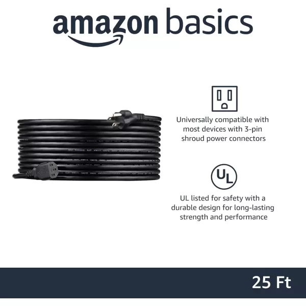 Amazon Basics Computer Monitor TV Replacement Power Cord 10 Black25 1Pack Power Cord