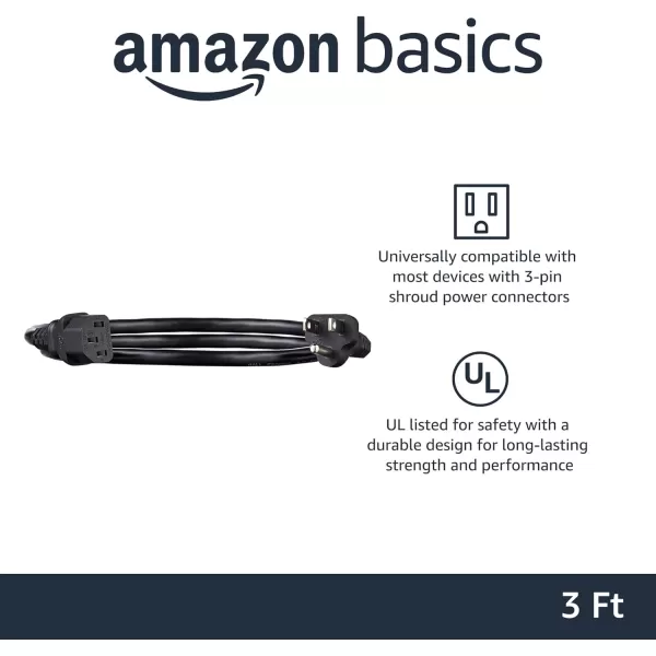 Amazon Basics Computer Monitor TV Replacement Power Cord 10 Black3 1Pack Power Cord