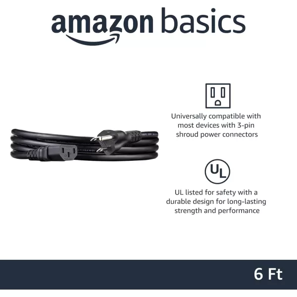 Amazon Basics Computer Monitor TV Replacement Power Cord 10 Black6 10Pack 10 Count Power Cord